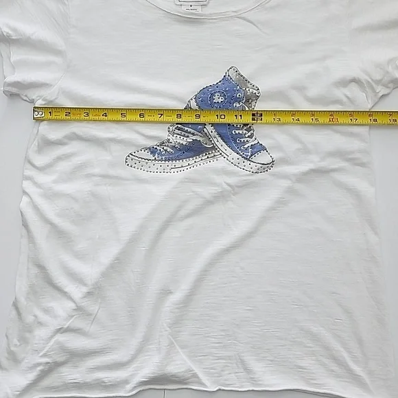 For The Republic Women's White Tee Shirt High Top Blue Rhinestone Sneaker Size S - Picture 14 of 15